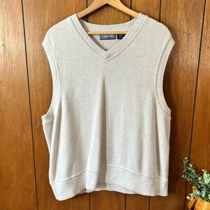 STRUCTURE Mens XL V Neck Sweater Vest Beige Cotton Classic Fit Casual‎